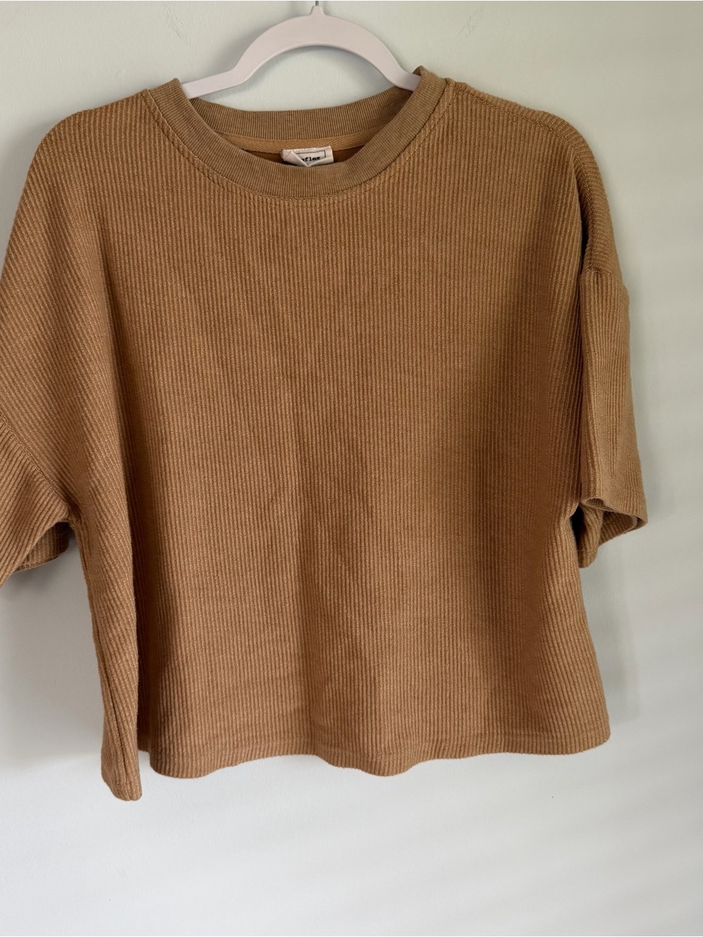 Reflex Ribbed Knit Boxy Crop Top Camel Tan Size Large